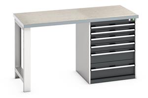 Bott Cubio Pedestal Bench with Lino Top & 6 Drawers - 1500mm Wide  x 750mm Deep x 840mm High. Workbench consists of the following components... 840mm High Benches